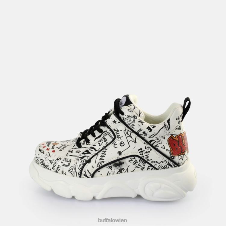 bei Buffalo CLD Corin Graffiti-Sneaker niedrig vegan weiß schwarz 0FX48140 |Turnschuhe