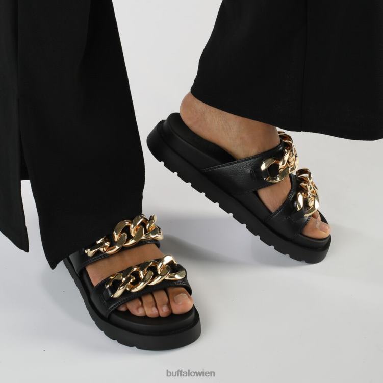 bei Buffalo Eve Loop Plateau-Slide vegan schwarzes Gold 0FX48833 |Folien