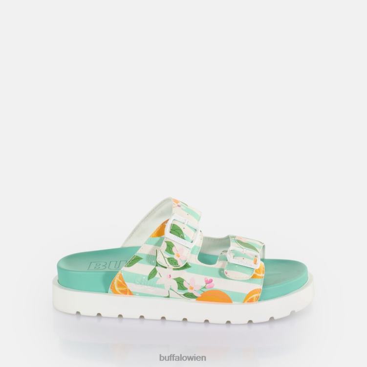 bei Buffalo Eve Sol Plateau-Slide vegan grün/orange 0FX48291 |Folien