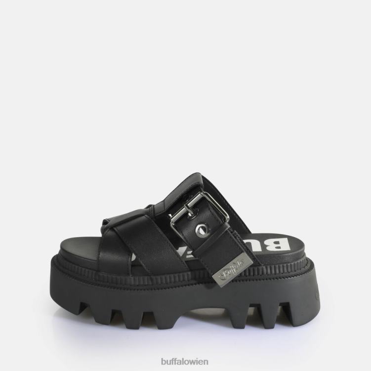 bei Buffalo Flora Slide Plateausandalen vegan Schwarz 0FX48565 |Folien