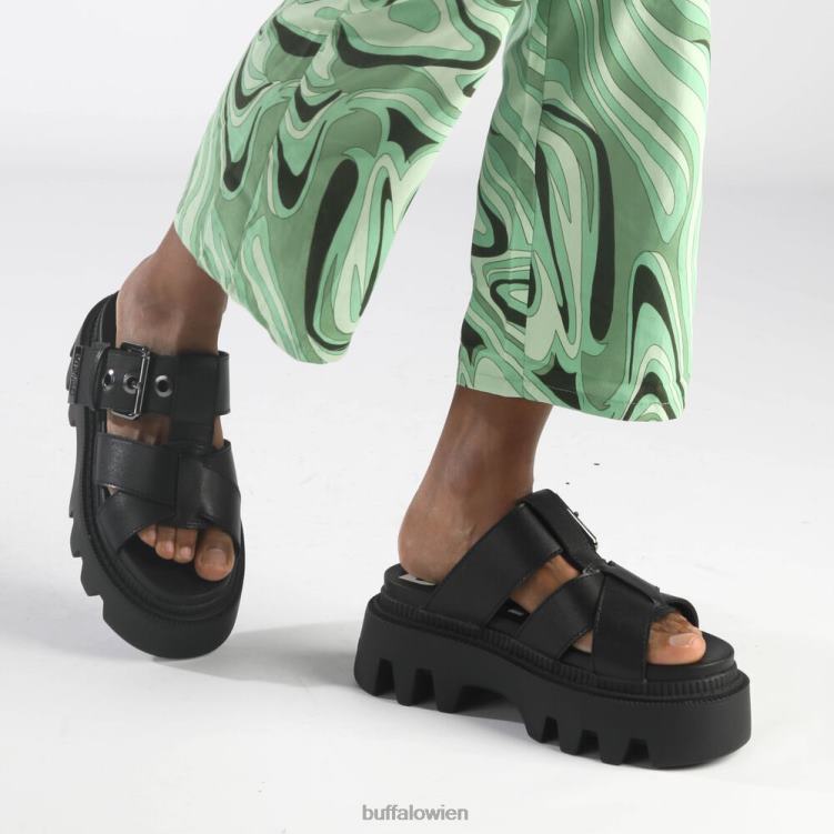 bei Buffalo Flora Slide Plateausandalen vegan Schwarz 0FX48565 |Folien