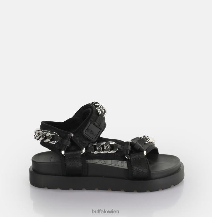 bei Buffalo Eve Track C Plateaurutsche vegan schwarzes Silber 0FX48384 |Sandalen