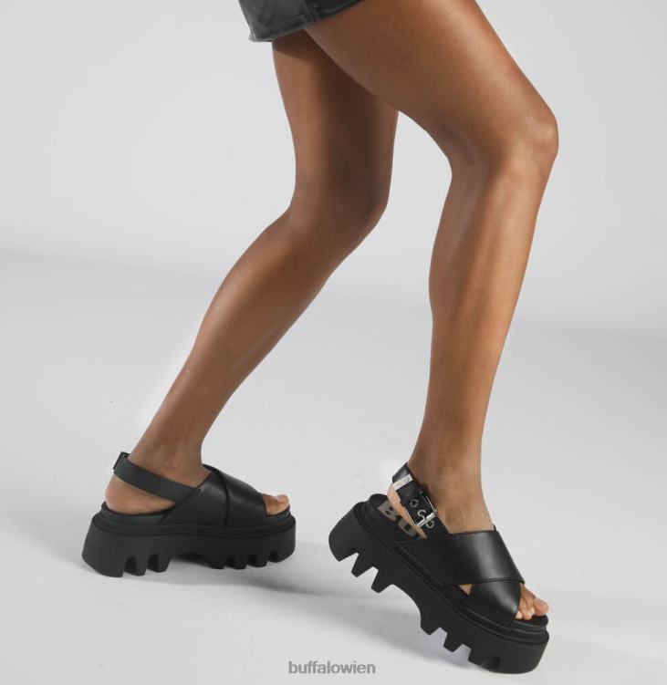 bei Buffalo Flora Cross-Plateau-Sandalen vegan Schwarz 0FX48164 |Sandalen