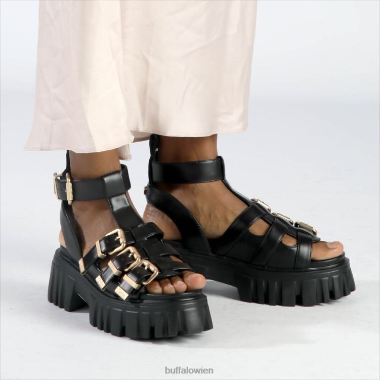bei Buffalo Löwenzähne Plateausandalen vegan Schwarz 0FX48159 |Sandalen