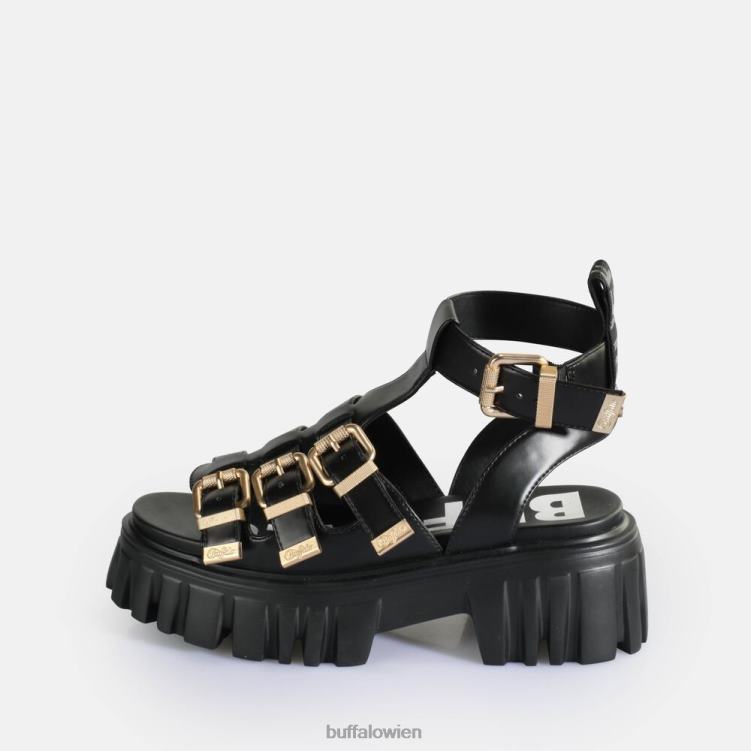 bei Buffalo Löwenzähne Plateausandalen vegan Schwarz 0FX48159 |Sandalen