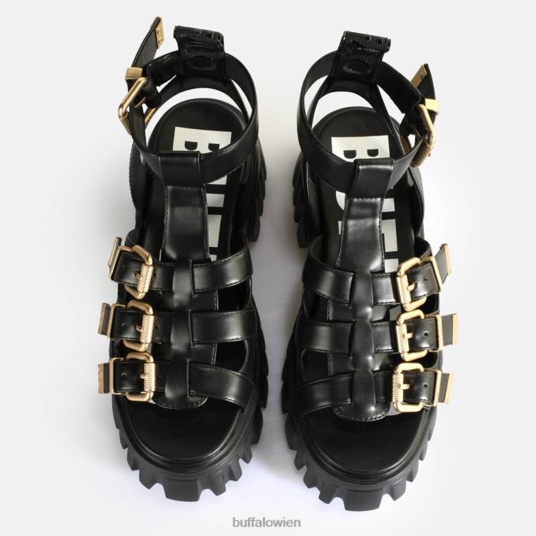 bei Buffalo Löwenzähne Plateausandalen vegan Schwarz 0FX48159 |Sandalen
