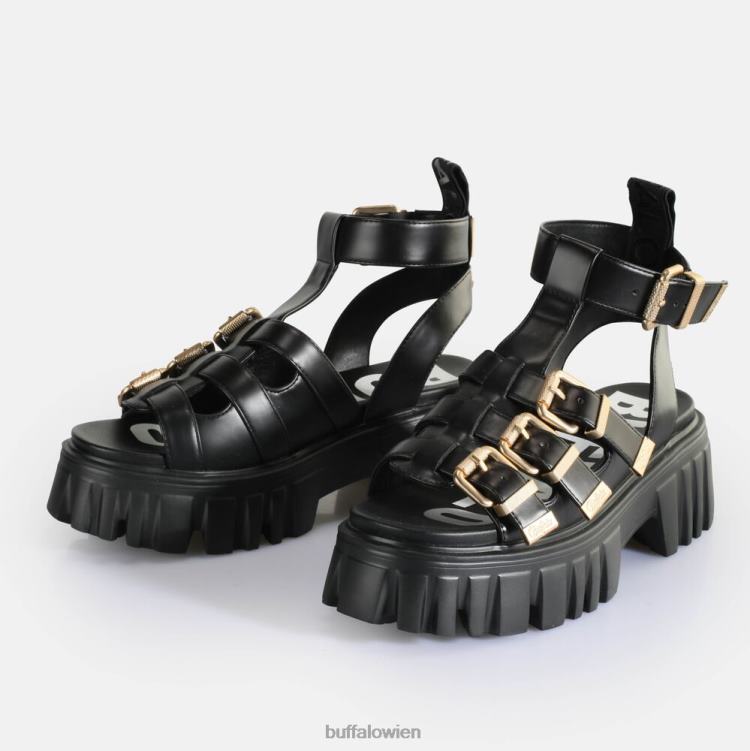 bei Buffalo Löwenzähne Plateausandalen vegan Schwarz 0FX48159 |Sandalen
