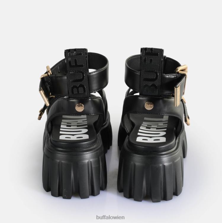 bei Buffalo Löwenzähne Plateausandalen vegan Schwarz 0FX48159 |Sandalen
