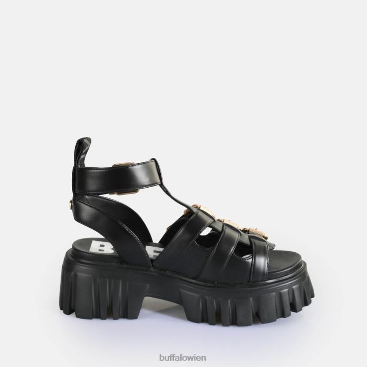 bei Buffalo Löwenzähne Plateausandalen vegan Schwarz 0FX48159 |Sandalen