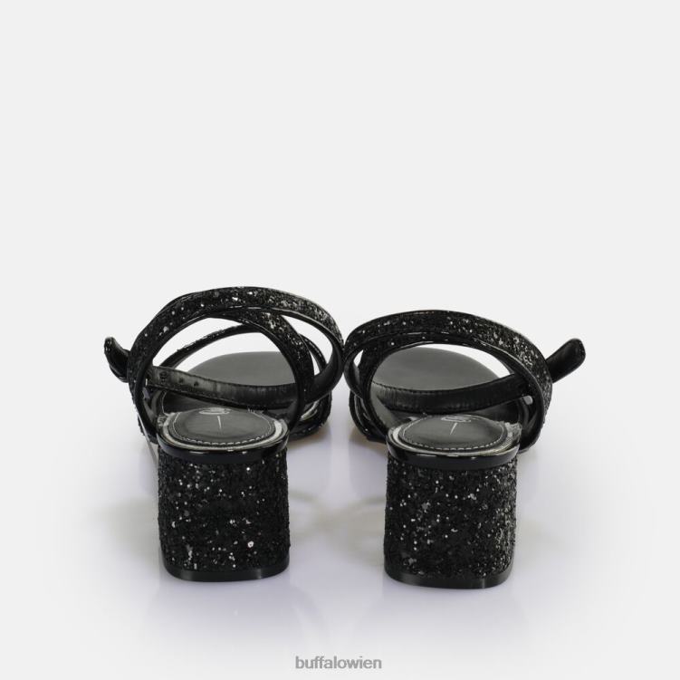 bei Buffalo Rainelle Sandale mit Absatz, vegan schwarzes Silber 0FX48541 |Sandalen