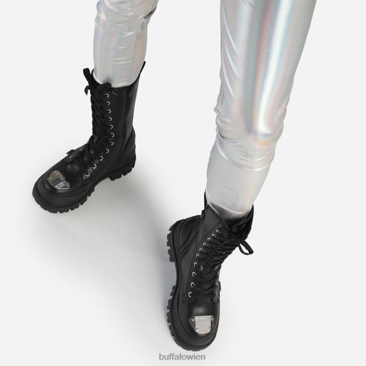 bei Buffalo Aspha Steel Laceup Hi Boot vegan Schwarz 0FX48629 |Stiefel