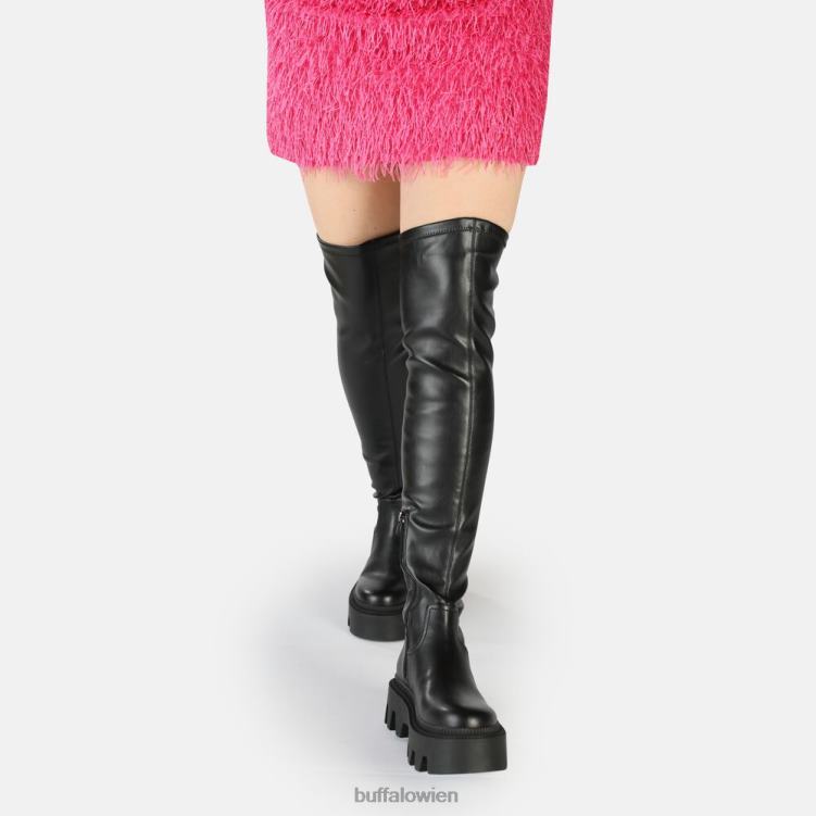 bei Buffalo Flora Overknee-Stiefel vegan Schwarz 0FX48633 |Stiefel