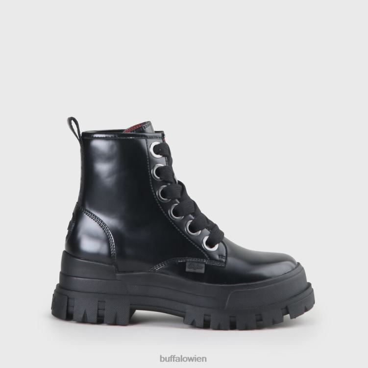 bei Buffalo Aspha Schnür-Hi-Bootie, flach, vegan Schwarz 0FX48847 |Stiefel