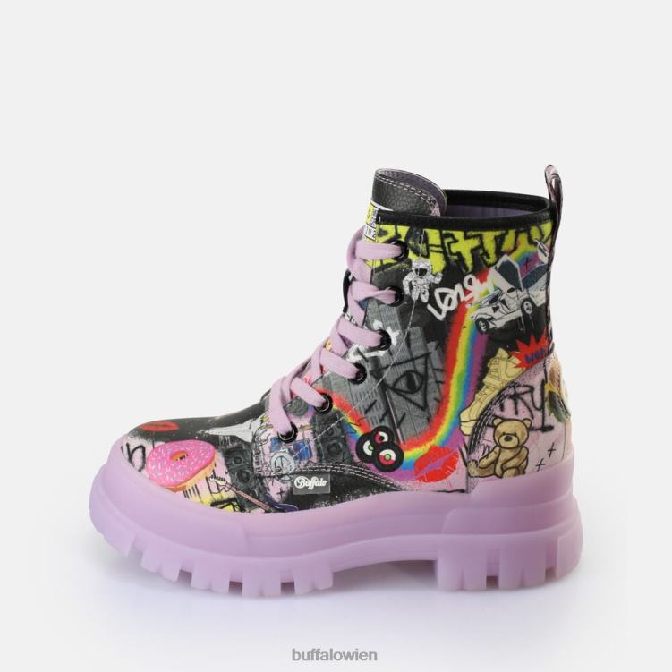 bei Buffalo Aspha Schnür-Hi-Stiefelette vegan lila/schwarzes Graffiti 0FX48436 |Stiefel