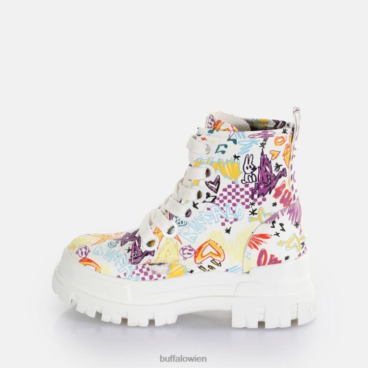 bei Buffalo Aspha Schnür-Hi-Stiefelette vegan weißes Graffiti 0FX48375 |Stiefel
