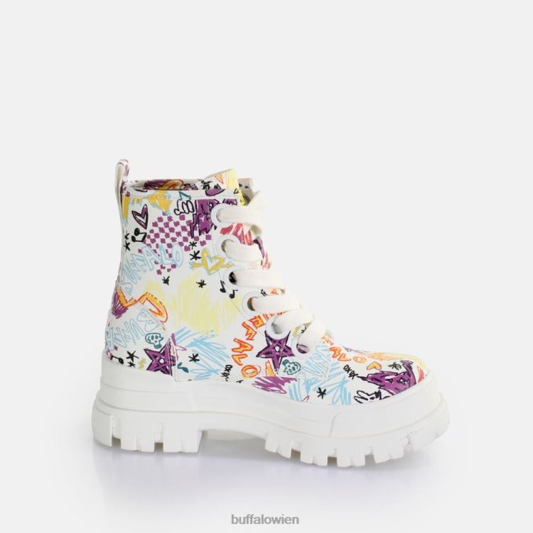 bei Buffalo Aspha Schnür-Hi-Stiefelette vegan weißes Graffiti 0FX48375 |Stiefel