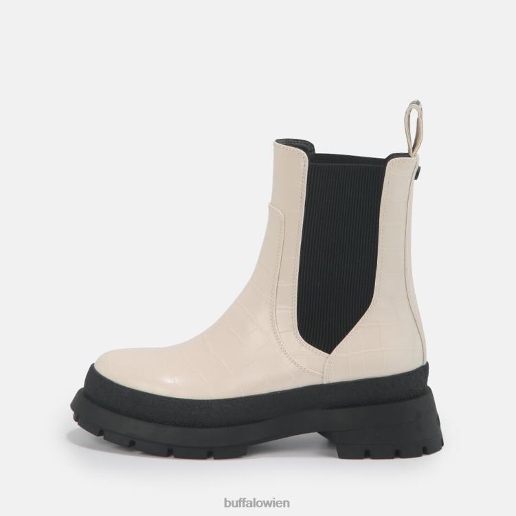 bei Buffalo Simona Bootie flach vegan cremefarben im Kroko-Look 0FX48458 |Stiefel