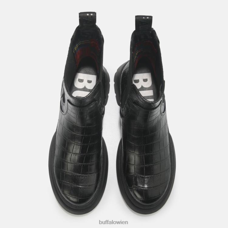 bei Buffalo Simona Bootie flach vegan schwarz im Krokomuster 0FX48459 |Stiefel