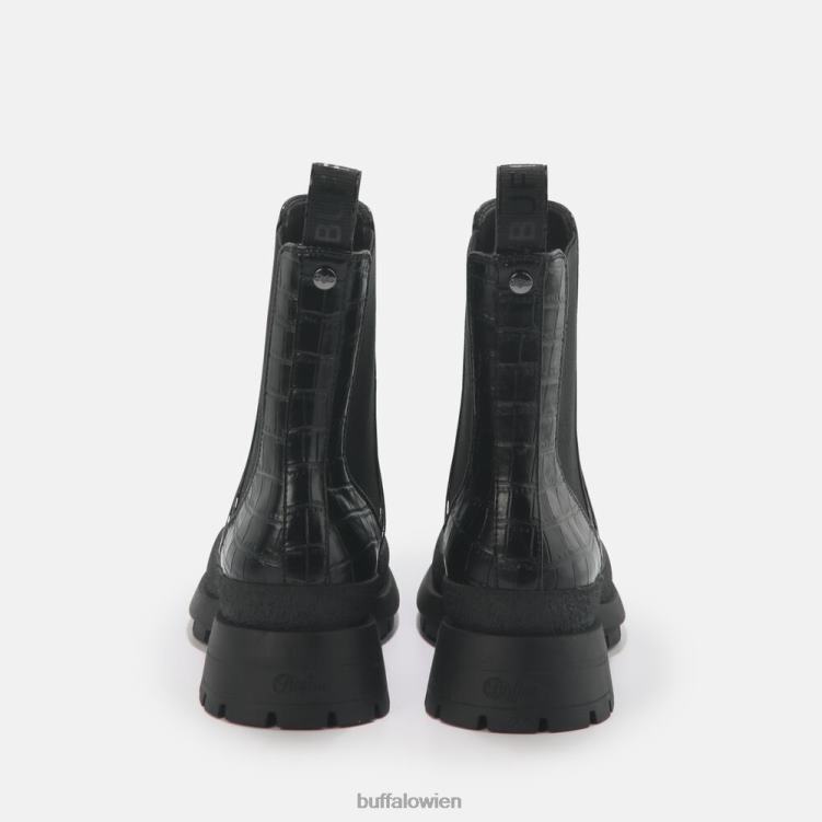 bei Buffalo Simona Bootie flach vegan schwarz im Krokomuster 0FX48459 |Stiefel